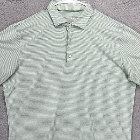 Johnnie-O Men Golf Polo Shirt Large Green White Stripe Rugby Performance Stretch